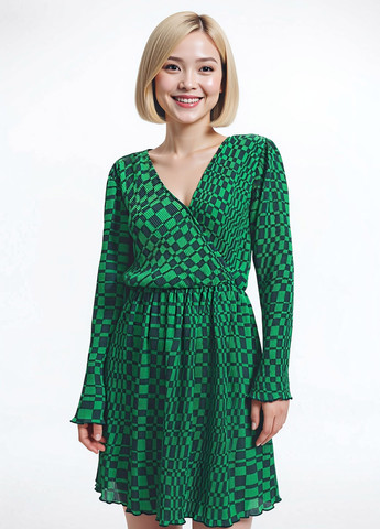 Зеленое кэжуал платье на запах Reserved с геометрическим узором