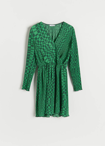 Зеленое кэжуал платье на запах Reserved с геометрическим узором