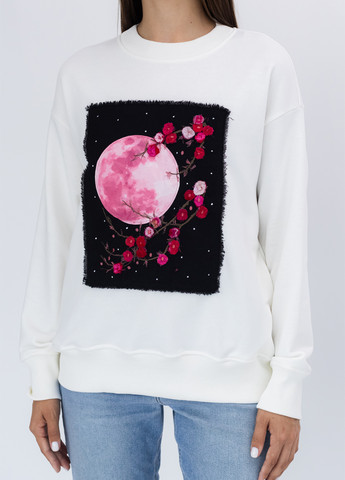 Білий світшот Nora Kvittin однотонний нашивки, вишивка, аплікація (301079855)