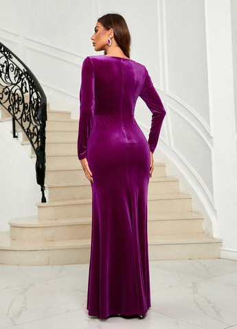 Фіолетова вечірня сукня силуетна SHEIN однотонна