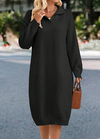 Черное кэжуал платье платье-свитер SHEIN однотонное