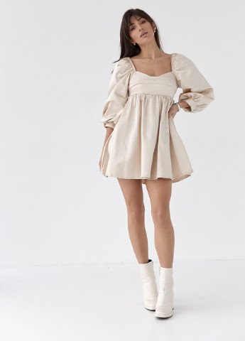 Бежевое атласное платье-мини No Brand