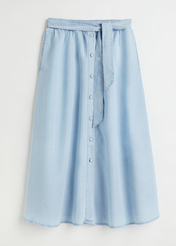 Светло-голубая кэжуал, джинсовая однотонная юбка H&M клешированная