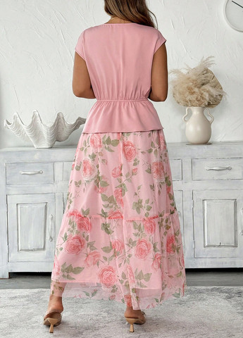 Рожевий літній комплект (блуза, спідниця) SHEIN