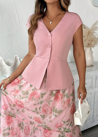 Рожевий літній комплект (блуза, спідниця) SHEIN