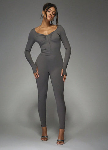 Комбінезон SHEIN комбінезон-брюки однотонний сірий спортивний, кежуал поліамід