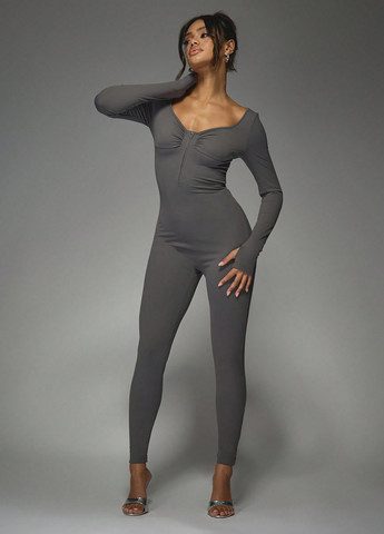 Комбінезон SHEIN комбінезон-брюки однотонний сірий спортивний, кежуал поліамід