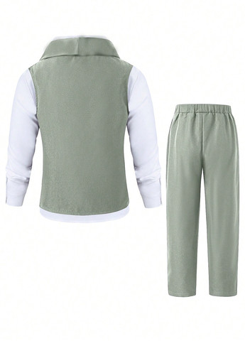 Оливковый демисезонный костюм (жилет, брюки) SHEIN