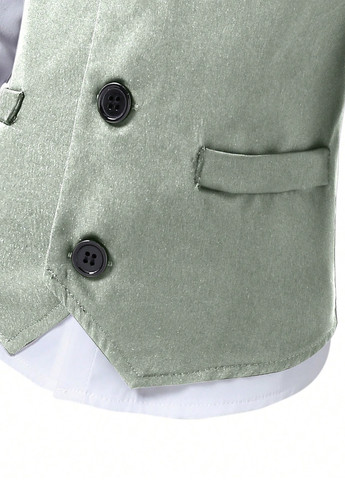 Оливковый демисезонный костюм (жилет, брюки) SHEIN