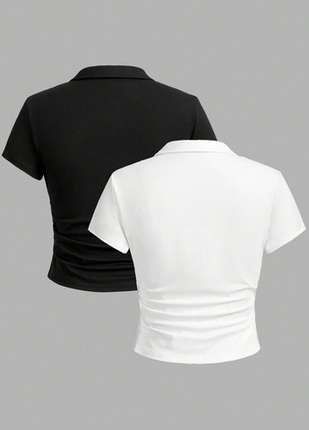 Черно-белая женская футболка-поло (2 шт.) SHEIN с рисунком