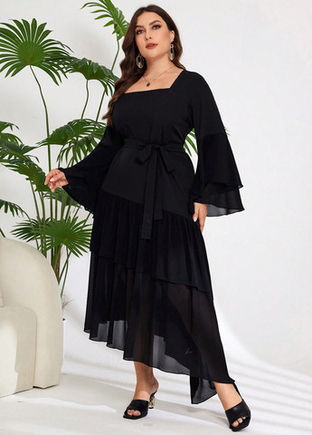 Чорна вечірня, кежуал сукня а-силует SHEIN однотонна