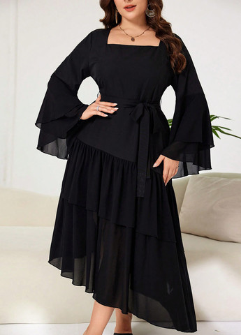 Чорна вечірня, кежуал сукня а-силует SHEIN однотонна