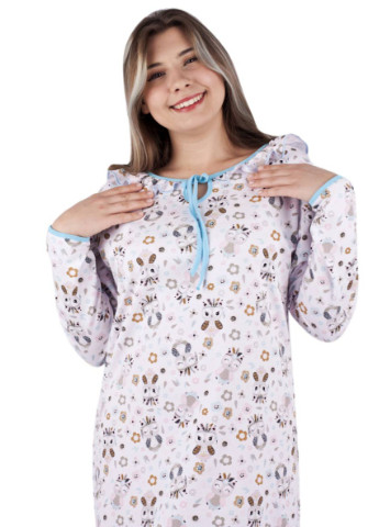 Ночная рубашка тёплая длинная Пані Яновська СН-02 анималистичная комбинированная домашняя футер
