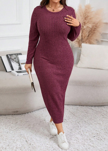 Бордовое кэжуал платье платье-свитер SHEIN однотонное