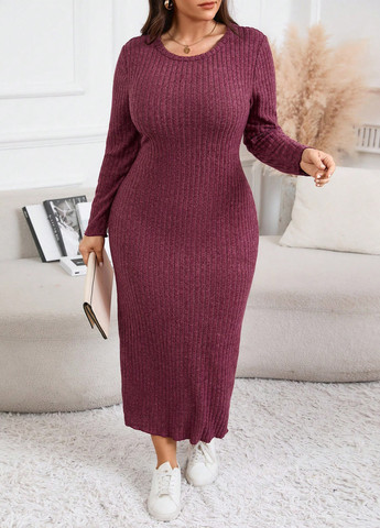 Бордовое кэжуал платье платье-свитер SHEIN однотонное