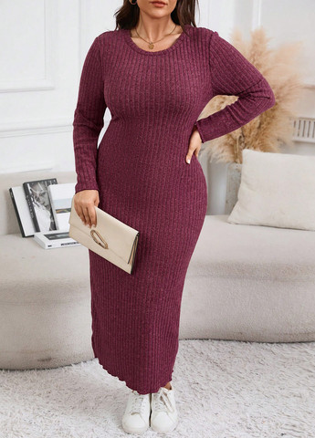 Бордовое кэжуал платье платье-свитер SHEIN однотонное