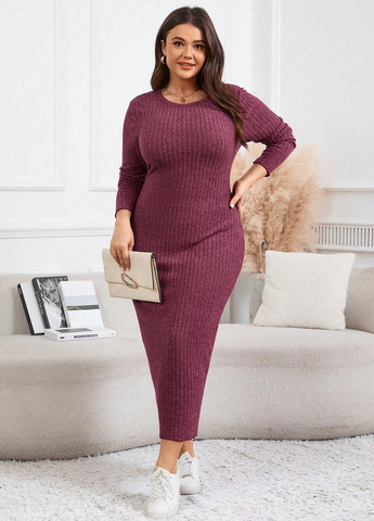 Бордовое кэжуал платье платье-свитер SHEIN однотонное