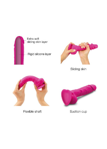 Реалистичный фаллоимитатор Sliding Skin Realistic Dildo Fuchsia - M, эффект подвижной ко Strap-On-Me (254885490)
