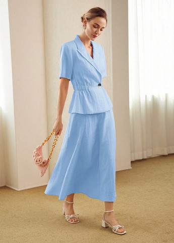 Светло-голубая кэжуал однотонная юбка SHEIN а-силуэта (трапеция)