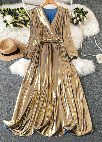 Золотий вечірня сукня на запах SHEIN однотонна