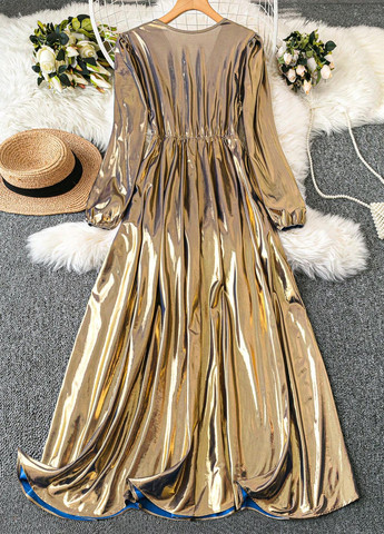 Золотий вечірня сукня на запах SHEIN однотонна