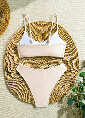 Кремовый демисезонный купальник (лиф, трусики) топ, раздельный SHEIN