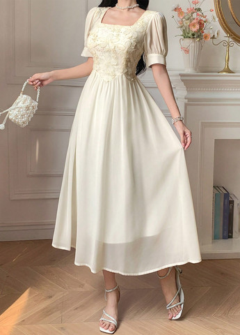 Кремова вечірня сукня з спідницею-сонце SHEIN однотонна