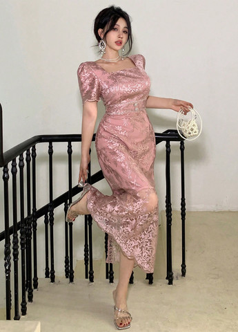 Пудрова вечірня сукня SHEIN однотонна