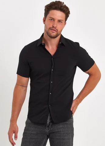 Черная кэжуал рубашка однотонная Trend Collection