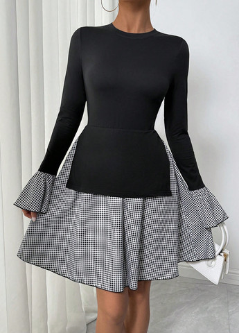 Комбінована кежуал сукня кльош SHEIN в клітинку