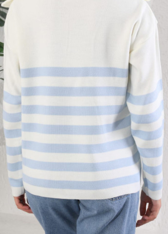 Белый демисезонный свитер женский прямой белый в голубую полоску MDG Прямой