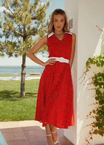 Красное кэжуал летнее платье в горошек Gepur в горошек