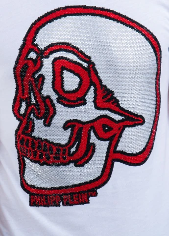 Біла чорна зі сріблом футболка skull strass Philipp Plein