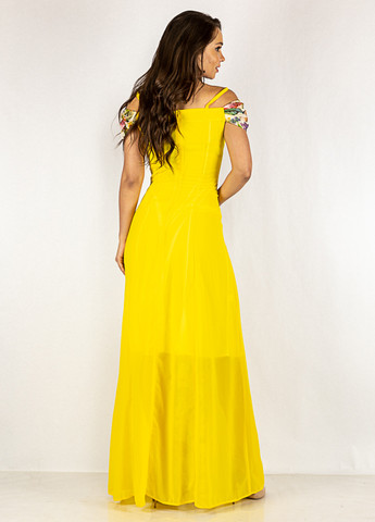 Желтое кэжуал платье с открытыми плечами Time of Style с цветочным принтом