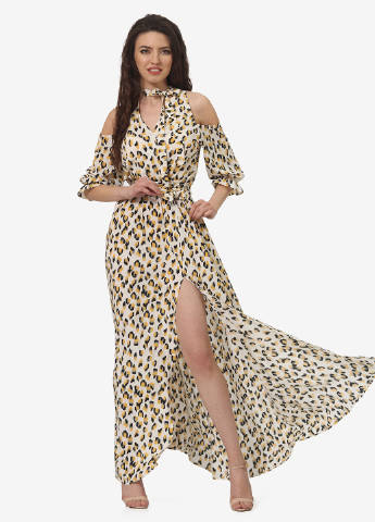 Молочное кэжуал платье на запах, клеш Lila Kass леопардовый