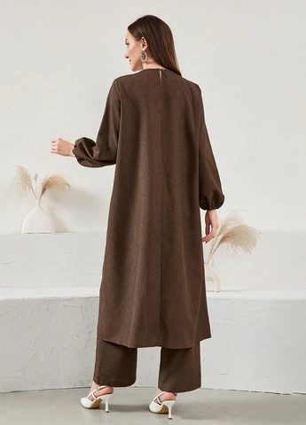 Коричневый демисезонный комплект (туника, брюки) SHEIN