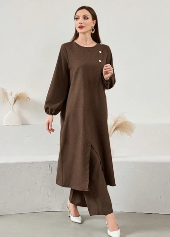 Коричневый демисезонный комплект (туника, брюки) SHEIN