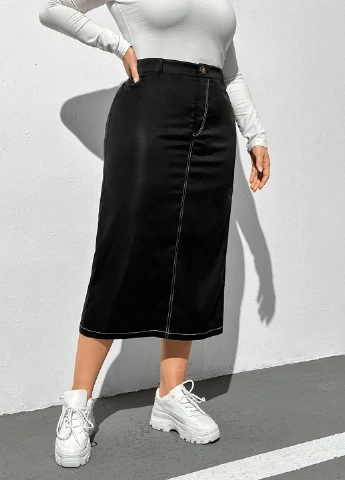 Черная кэжуал однотонная юбка SHEIN