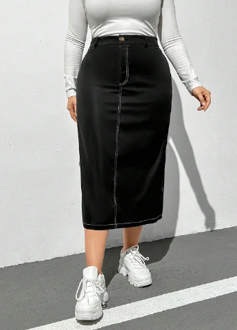 Черная кэжуал однотонная юбка SHEIN
