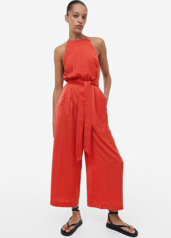 Комбинезон H&M комбинезон-брюки однотонный красный кэжуал полиэстер