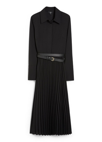 Черное кэжуал платье плиссированное C&A однотонное