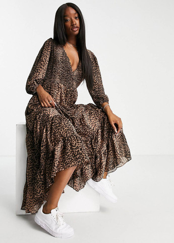 Коричневое кэжуал платье на запах Asos леопардовый
