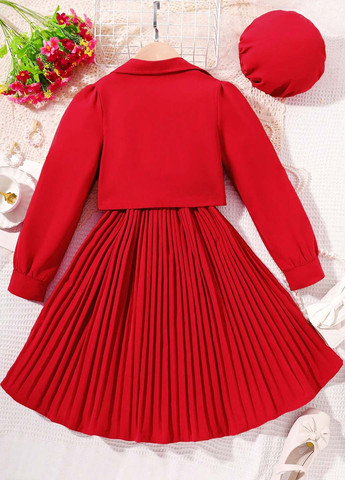 Красный демисезонный костюм (платье, жакет) тройка, с платьем SHEIN