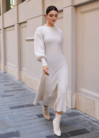 Светло-бежевое кэжуал платье платье-свитер SHEIN однотонное