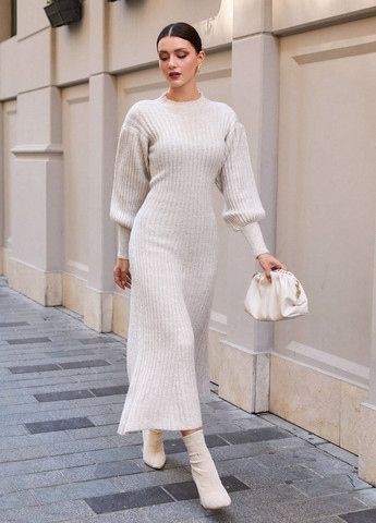 Светло-бежевое кэжуал платье платье-свитер SHEIN однотонное