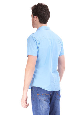 Голубой кэжуал рубашка однотонная Яavin с коротким рукавом