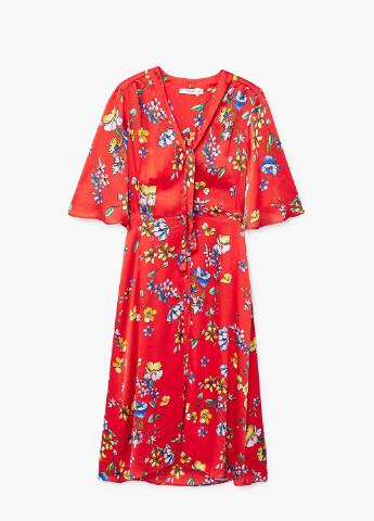 Красное кэжуал платье а-силуэт Mango с цветочным принтом