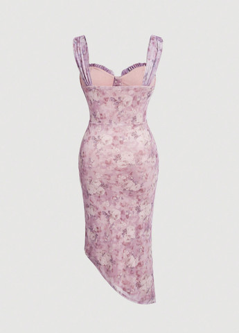 Рожево-лілова кежуал сукня силуетна SHEIN троянди