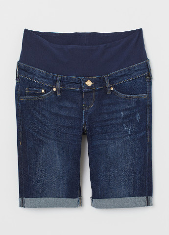 Шорты для беременных H&M однотонные тёмно-синие джинсовые хлопок
