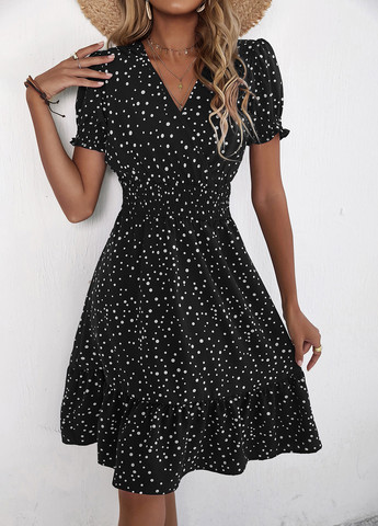 Черное кэжуал платье клеш SHEIN в горошек